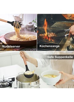 VIO 12PCS Silicone Cooking Utensil Kit with Wooden Handles Heat Resistant Spatulas Non-Stick Gadgets for Kitchen Frying Pan Skimmer Ladle Tongs Whisk Pasta Server Home Durable Set  - Image 3