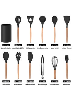 VIO 12PCS Silicone Cooking Utensil Kit with Wooden Handles Heat Resistant Spatulas Non-Stick Gadgets for Kitchen Frying Pan Skimmer Ladle Tongs Whisk Pasta Server Home Durable Set  - Image 2