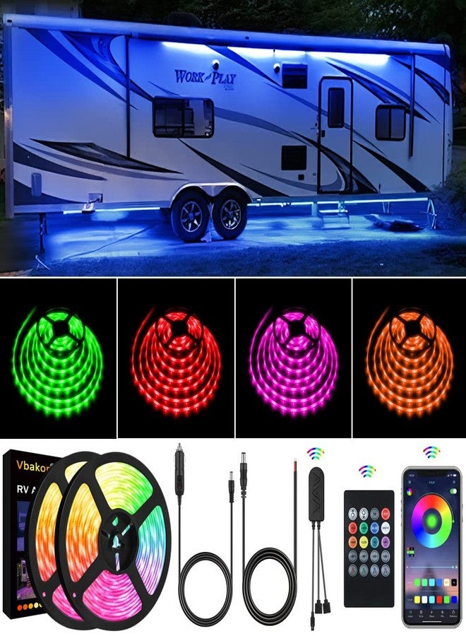 Vbakor RV Awning Lights, 33FT RV Underglow Led Lights Kit, 12V Multi-Color Exterior Neon Accent Underbody Strip Lights for Camper Motorhome with Extension Cable, Music Sync, Waterproof - Image 1