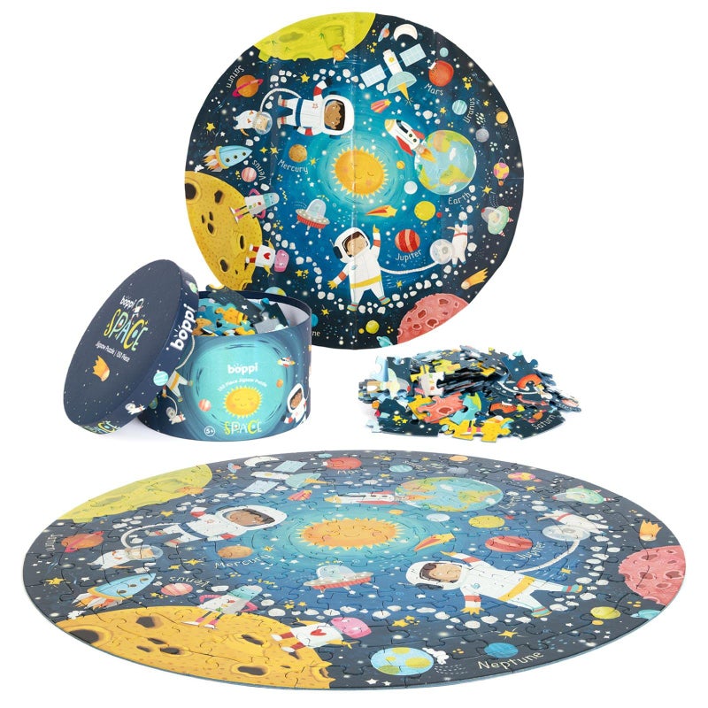 boppi Space Round Jigsaw Puzzle with 100% Recycled Card Solar System Astronauts 150 Pieces for Children 5 6 7 8 Years 58cm Diameter - Image 3