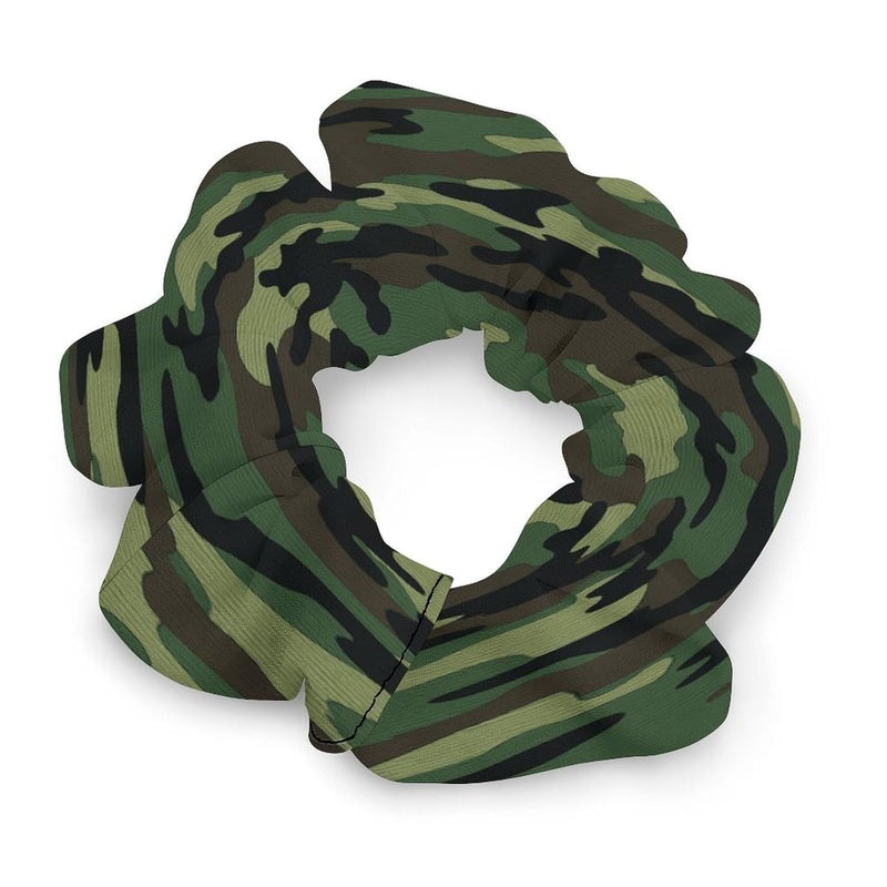 Green Military Camo Satin Scrunchies Fluffy Hair Ties Soft Jumbo Scrunchy Large Thick Elastic Hair Bands Cute Satin Hair Scrunchies Ideal Gift for Women Hair Accessories Decor - Image 1