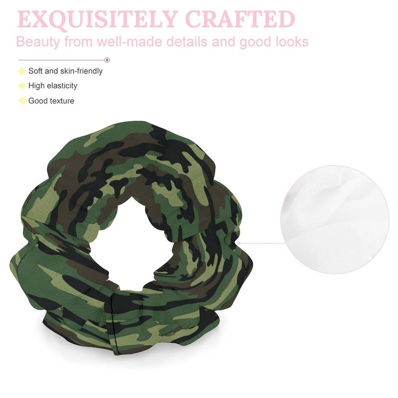 Green Military Camo Satin Scrunchies Fluffy Hair Ties Soft Jumbo Scrunchy Large Thick Elastic Hair Bands Cute Satin Hair Scrunchies Ideal Gift for Women Hair Accessories Decor - Image 5