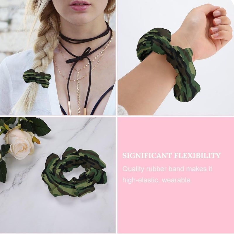 Green Military Camo Satin Scrunchies Fluffy Hair Ties Soft Jumbo Scrunchy Large Thick Elastic Hair Bands Cute Satin Hair Scrunchies Ideal Gift for Women Hair Accessories Decor - Image 4