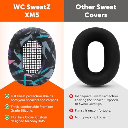 WC SweatZ XM5 - Patented Earpad Sweat Covers for Sony WH1000XM5 by Wicked Cushions | Full 360 Earpad Protection | Sweatproof & Easily Washable | 90's Black - Image 3