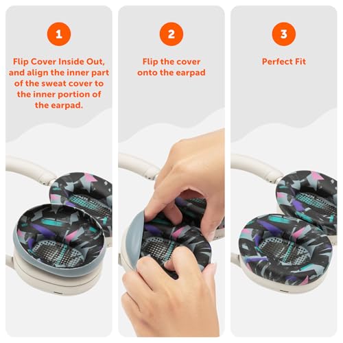 WC SweatZ XM5 - Patented Earpad Sweat Covers for Sony WH1000XM5 by Wicked Cushions | Full 360 Earpad Protection | Sweatproof & Easily Washable | 90's Black - Image 5