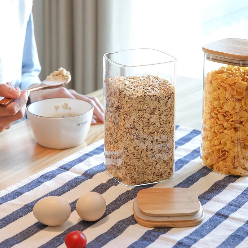 ComSaf 1500ml Glass Storage Jars with Bamboo Lid, Clear Food Storage Container Jar with Sealing Lid for Noodles Flour Cereal Rice Sugar Tea Coffee Beans, Set of 1 - Image 2
