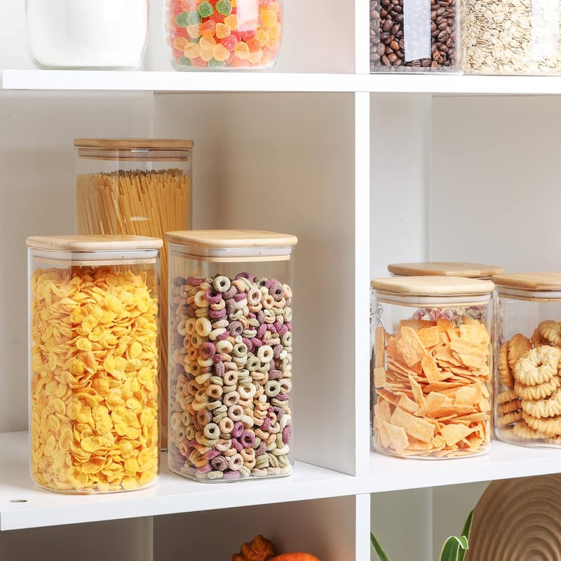 ComSaf 1500ml Glass Storage Jars with Bamboo Lid, Clear Food Storage Container Jar with Sealing Lid for Noodles Flour Cereal Rice Sugar Tea Coffee Beans, Set of 1 - Image 4