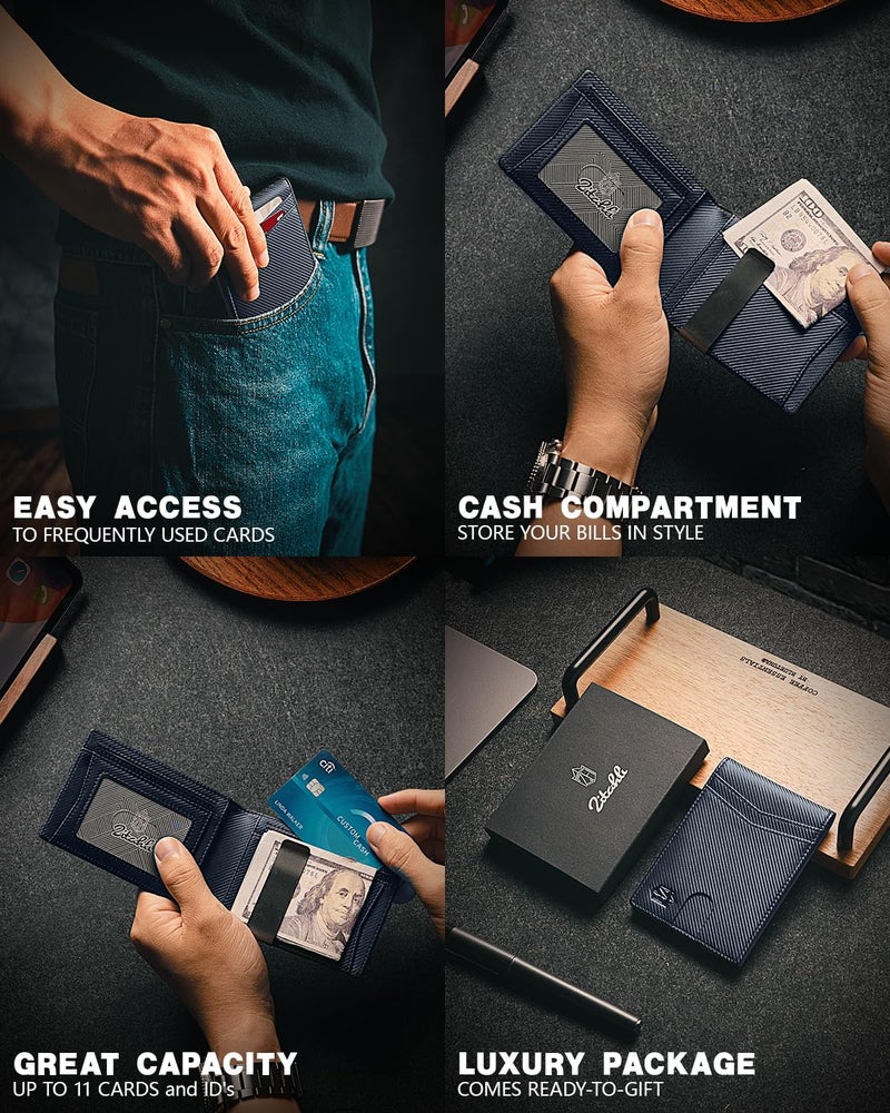 Zitahli Money Clip Wallets for Men,Slim Bifold Wallet 10-12 Cards, Mens Leather Wallet with ID Window,RFID Blocking Thin Minimalist Credit Card Holder,Gifts for Him - Image 2