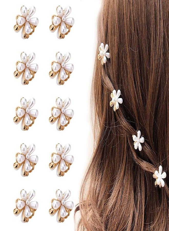 Bitrexup 10 Pcs Small Mini Pearl Claw Clips with Flower Design,Sweet Artificial Bangs Clips Decorative Hair Accessories for Women Girls - Image 1