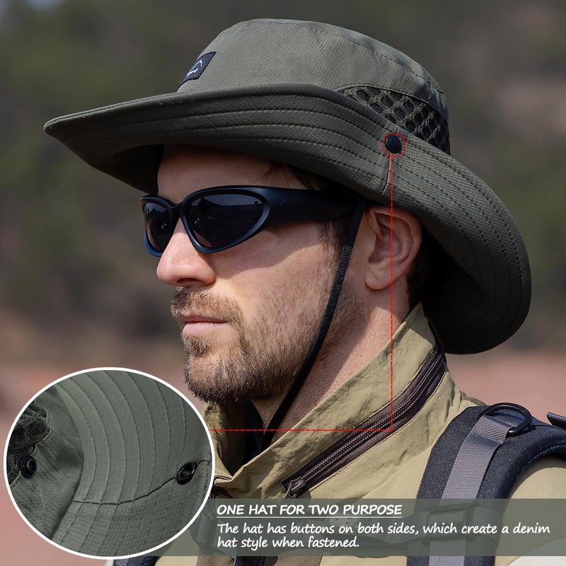 Sireck Fishing Hat, UPF50+ Wide Brim Sun Hat for Men Women, UV Protection Hiking Beach Bucket Hats Summer Safari Hat (Army Green-1) - Image 4