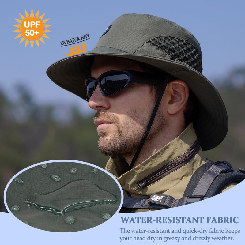 Sireck Fishing Hat, UPF50+ Wide Brim Sun Hat for Men Women, UV Protection Hiking Beach Bucket Hats Summer Safari Hat (Army Green-1) - Image 3