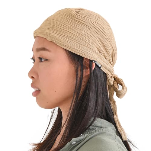 CHARM Pirate Hat Head Scarf - Boho Long Turban Bandana Cap Scarf Gypsy Fortune Teller Pirate Costume Beige - Image 1