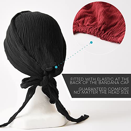 CHARM Pirate Hat Head Scarf - Boho Long Turban Bandana Cap Scarf Gypsy Fortune Teller Pirate Costume Beige - Image 3