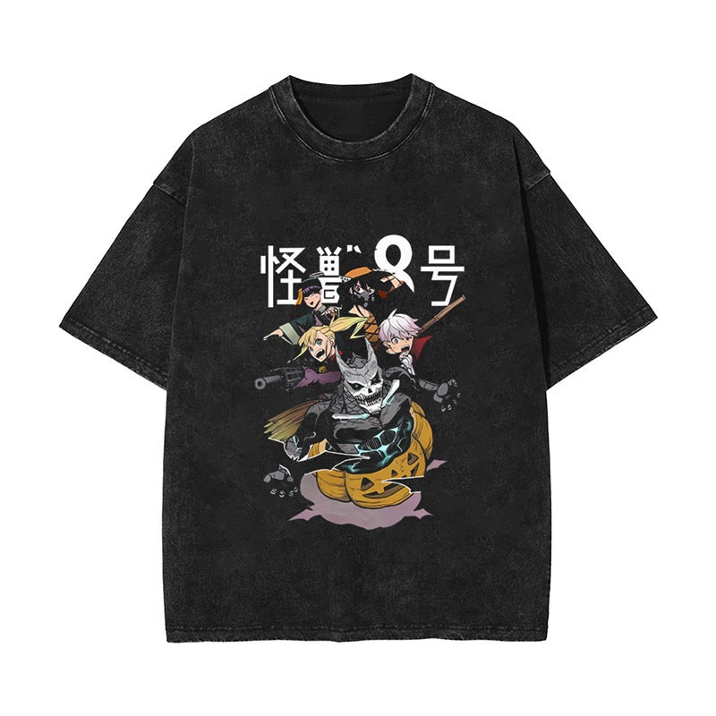 2025 Export New Anime Kaiju No.8 Monster No. 8 Retro Cotton Washed Distressed Short-Sleeved T-Shirt - Image 5