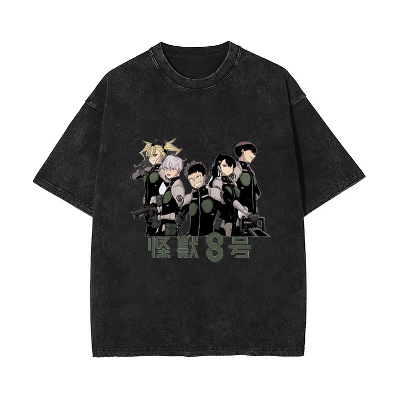 2025 Export New Anime Kaiju No.8 Monster No. 8 Retro Cotton Washed Distressed Short-Sleeved T-Shirt - Image 1