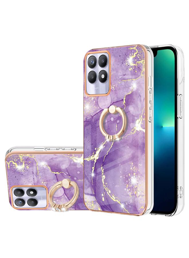 S-TOP Case For Realme 8i Electroplating Marble Pattern IMD TPU Phone Case with Ring Holder - Image 1