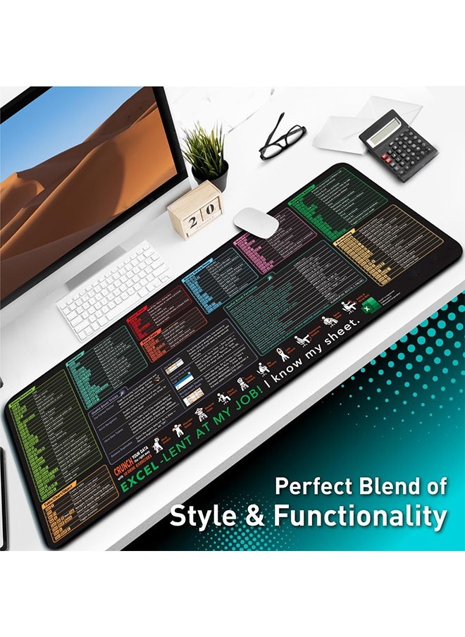 صورة العالمة - وسادة ماوس كبيرة XL مع اختصارات Excel - دليل مرجعي ممتد | لوحة مفاتيح للكمبيوتر المكتبي وجداول البيانات | حواف مخيطة وغير قابلة للانزلاق - Image 1
