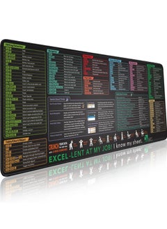 وسادة ماوس كبيرة XL مع اختصارات Excel - دليل مرجعي ممتد | لوحة مفاتيح للكمبيوتر المكتبي وجداول البيانات | حواف مخيطة وغير قابلة للانزلاق