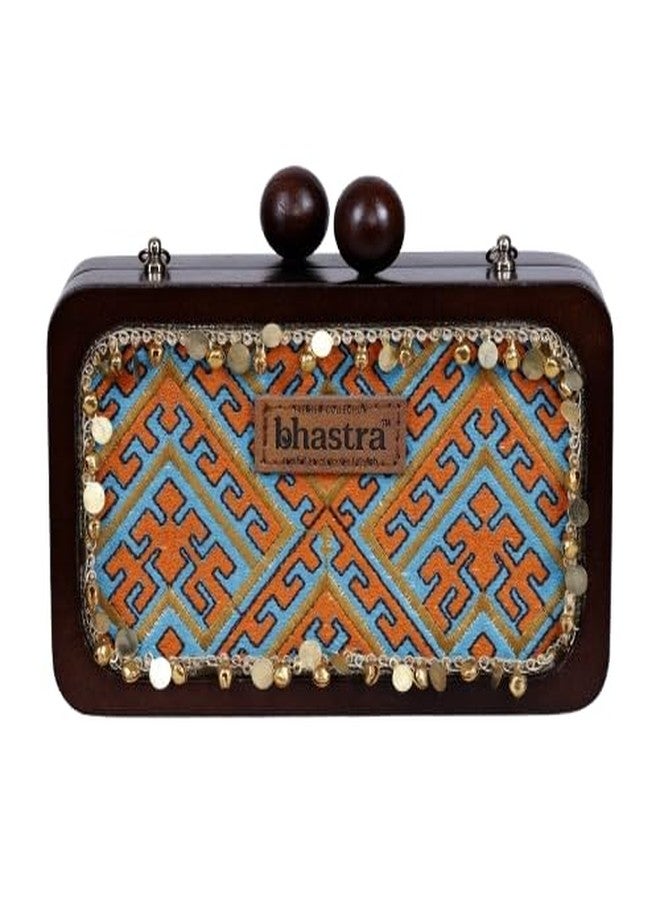 BHASTRA Nazakat Rust - Embroidery Sling Bag | Handloom Cotton | 4 Card Slots | Sturdy Wooden Frame With A Bold Knob Clasp |Detachable Golden Chain |Ideal For Gifting, Weddings & Festive - Image 1