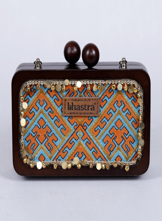 BHASTRA Nazakat Rust - Embroidery Sling Bag | Handloom Cotton | 4 Card Slots | Sturdy Wooden Frame With A Bold Knob Clasp |Detachable Golden Chain |Ideal For Gifting, Weddings & Festive - Image 2