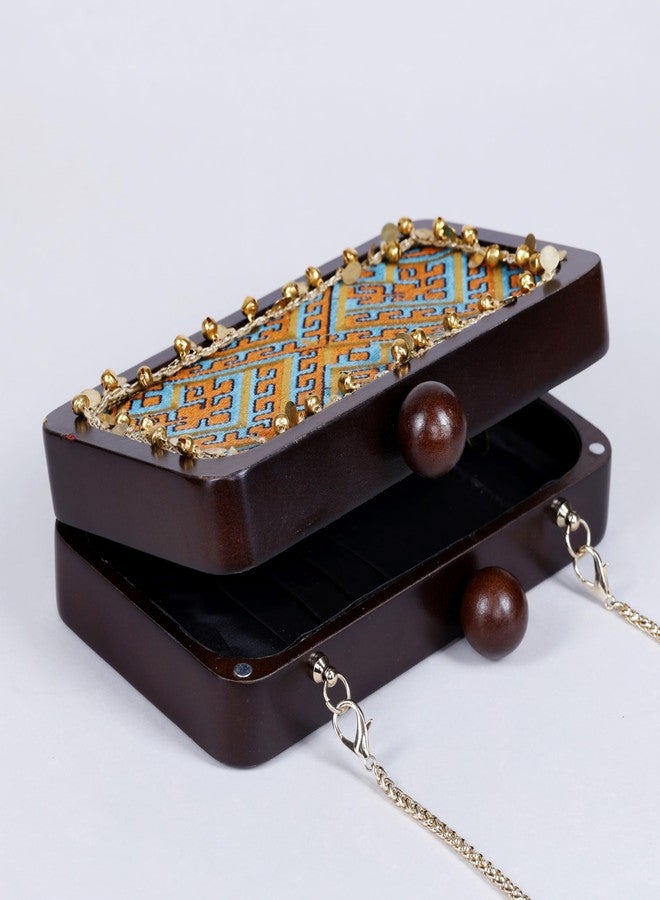 BHASTRA Nazakat Rust - Embroidery Sling Bag | Handloom Cotton | 4 Card Slots | Sturdy Wooden Frame With A Bold Knob Clasp |Detachable Golden Chain |Ideal For Gifting, Weddings & Festive - Image 5
