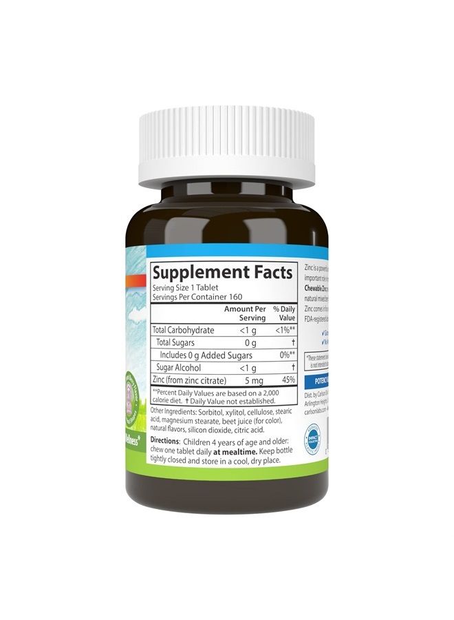 Carlson Kid's Chewable Zinc, 5 mg, Immune Support, Antioxidant Power, Natural Mixed Berry Flavor, 160 Tablets - Image 2