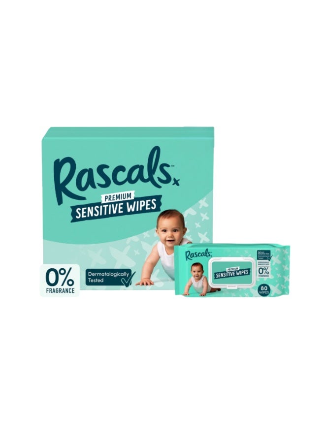 Rascals Premium Baby Sensitive Wipes Pack of 640 (8 x 80) - Image 1