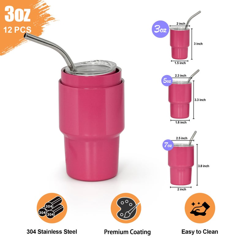 FECBK 3 oz Mini Tumbler Shot Glass with Straw and Lid 12 Pcs Sublimation Shot Glasses Tumblers Stainless Steel Mini Shot Glasses with Lids for Wedding Party Whiskey Cocktail Bar, 12 Colored - Image 3