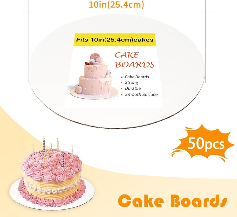 Yeplan 50 Packs White Cake Boards,Cake Boards 10 inch Round,Food-graded Corrugated Cardboard Rounds,Waterproof and Oil-proof Cake Plate for Cake DIY - Image 2