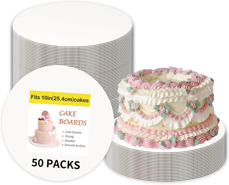 Yeplan 50 Packs White Cake Boards,Cake Boards 10 inch Round,Food-graded Corrugated Cardboard Rounds,Waterproof and Oil-proof Cake Plate for Cake DIY - Image 1
