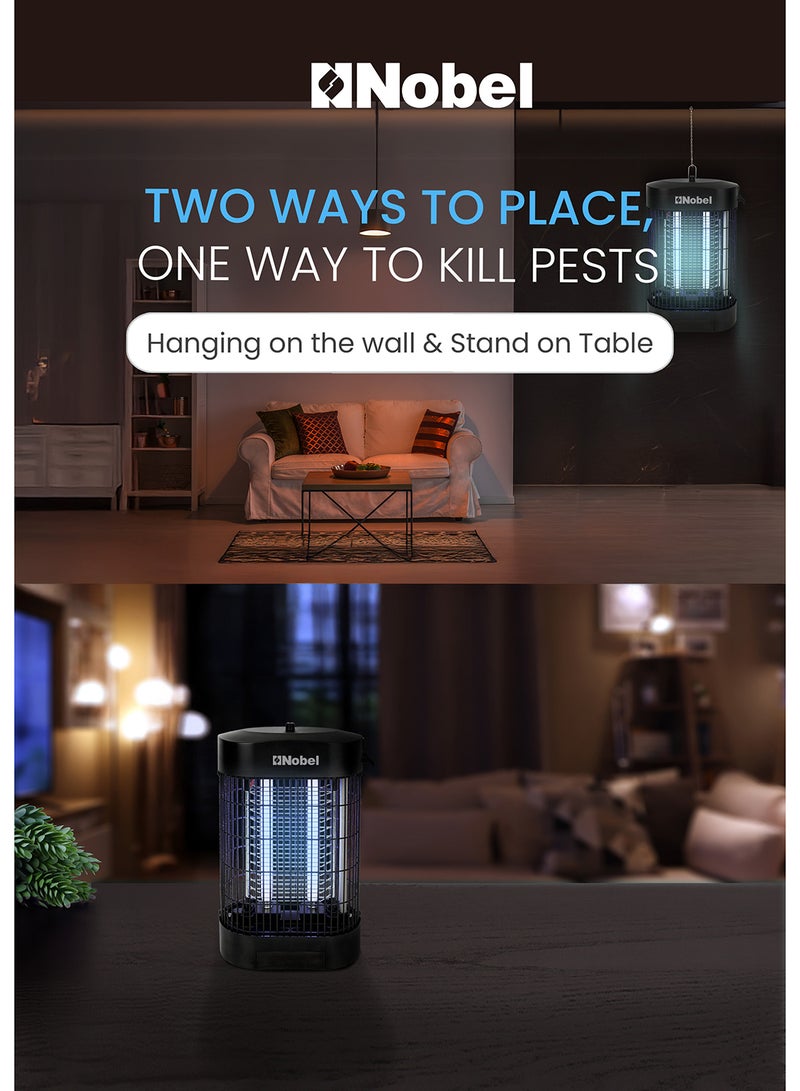 Nobel Efficient 2-Element Insect Killer with UV Tubes, 360° Metal Guard Design, Scratch Resistance, and Wide Area Coverage for Homes and Commercial Spaces – Durable ABS & Iron Construction, Long UV Life, Compact and Lightweight – Ideal for Mosquito and Insect Control with Safe, Reliable Operation on 220-240V, 50/60Hz Power 14 W NIK720 Black - Image 4