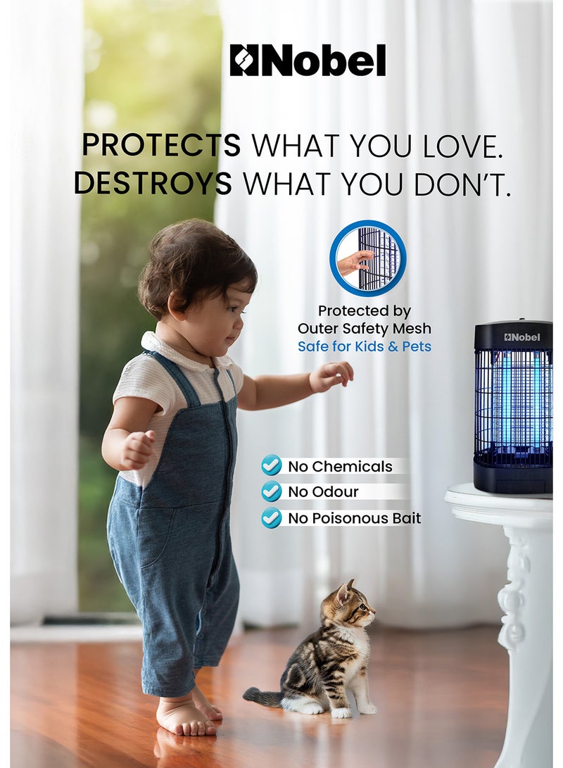Nobel Efficient 2-Element Insect Killer with UV Tubes, 360° Metal Guard Design, Scratch Resistance, and Wide Area Coverage for Homes and Commercial Spaces – Durable ABS & Iron Construction, Long UV Life, Compact and Lightweight – Ideal for Mosquito and Insect Control with Safe, Reliable Operation on 220-240V, 50/60Hz Power 14 W NIK720 Black - Image 3