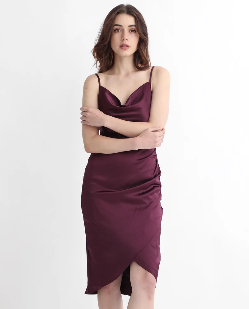 Rareism Women's Cowl Neck Bodycon Dress