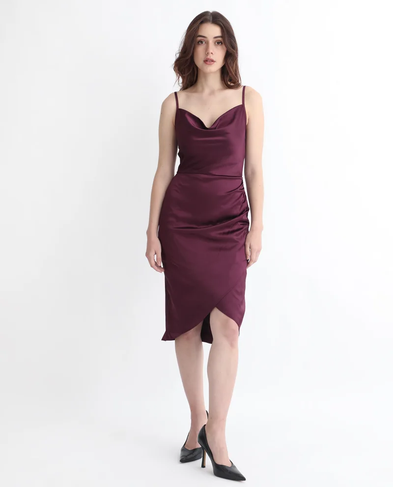 Rareism Women's Cowl Neck Bodycon Dress