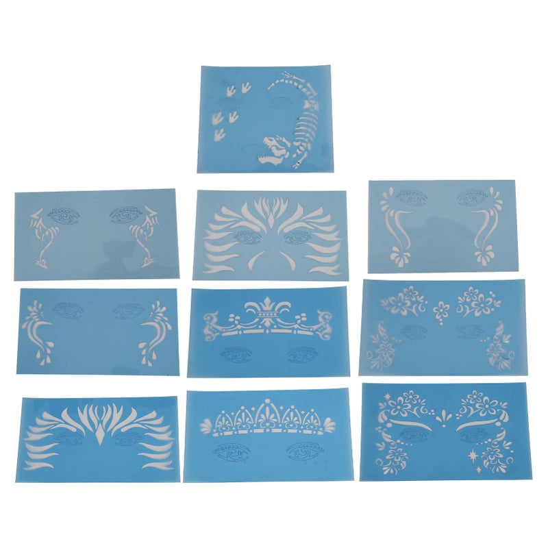 10 Sheet Face Paint Stencil PET Holiday Halloween Makeup Face Paint Template for Stage Performance - Image 1