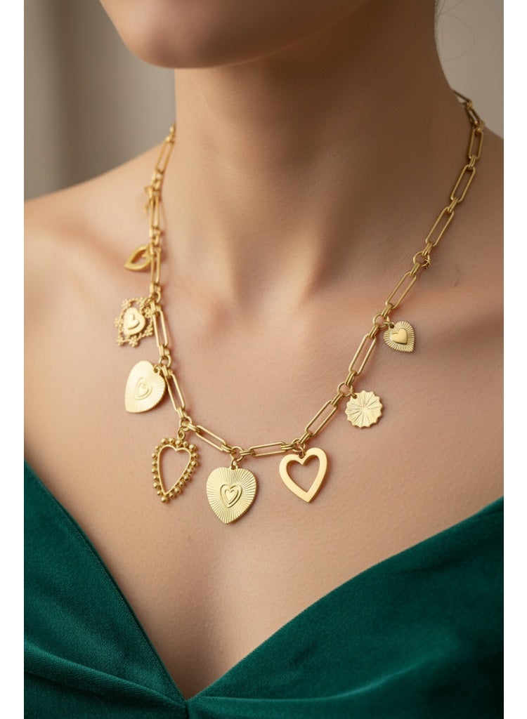 FLUFFY Women’s Necklace Hearts & Links Elegant Design - Image 1