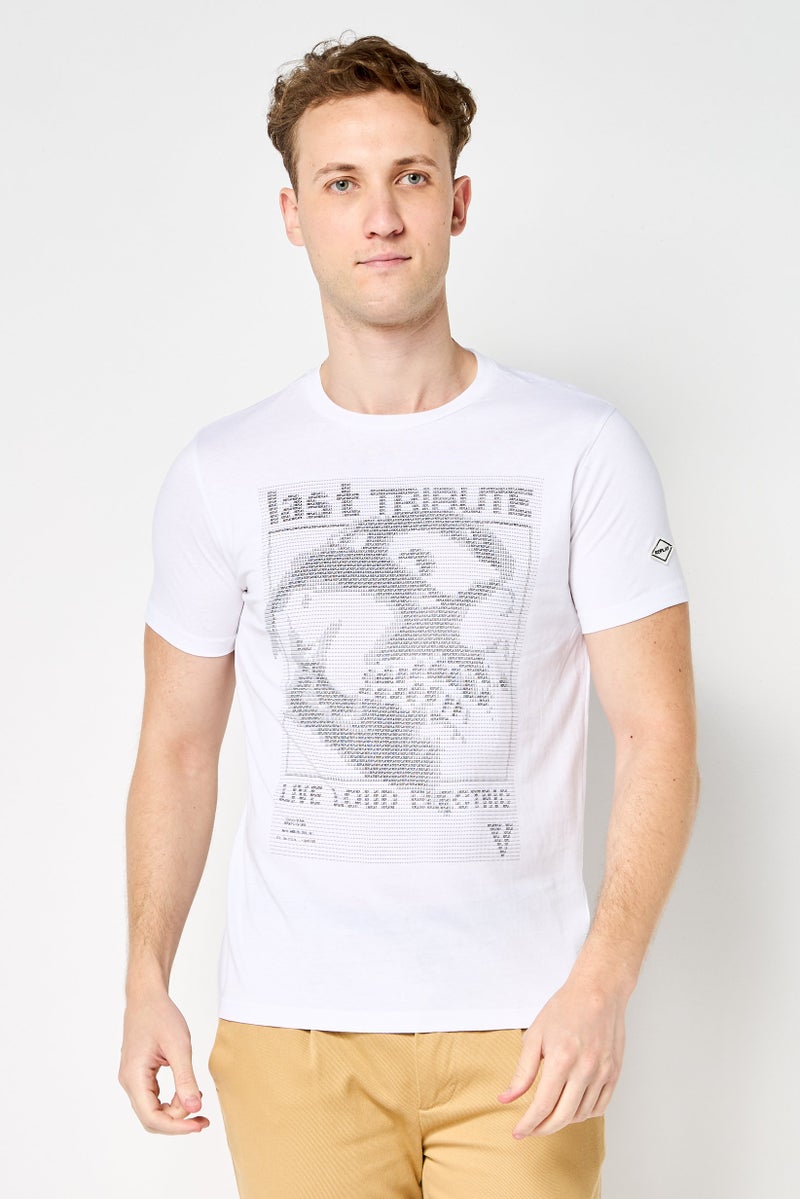 Replay Men Crew Neck Short Sleeves Graphic Print T-Shirt, White - Image 1