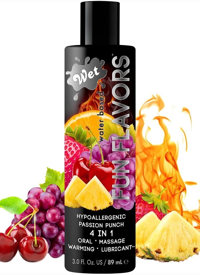 Wet - Fun Flavors Passion Punch 4 in 1 Warming Flavored Lube 3 Fl Oz, Premium Personal Lubricant, Men, Women and Couples, Paraben, Gluten, Stain, And Sugar Free - Image 1
