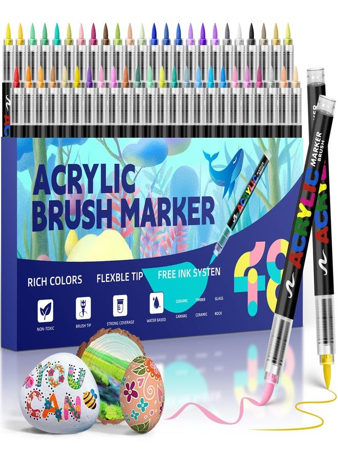 GOTIDEAL Acrylic Paint Markers Brush Tip,Waterproof Paint Pens acrylic Markers,No Bleed Acrylic Brush markers for Fabric,Wood,Rocks,Canvas Painting,Glass,Ceramic,Art Craft Supplies(48 Colors) - Image 1