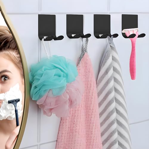 Viadom Razor Holder Shaver Hook Hanger Stand(2 Pack)Heavy Duty Self Adhesive Hooks Stainless Steel Sticky Wall Hooks,Shower Hook for Razor,Bathroom Kitchen Organizer for Plug Robe Towel Loofah Bathrobe Coat - Image 5