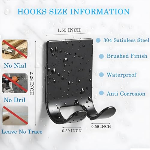 Viadom Razor Holder Shaver Hook Hanger Stand(2 Pack)Heavy Duty Self Adhesive Hooks Stainless Steel Sticky Wall Hooks,Shower Hook for Razor,Bathroom Kitchen Organizer for Plug Robe Towel Loofah Bathrobe Coat - Image 2