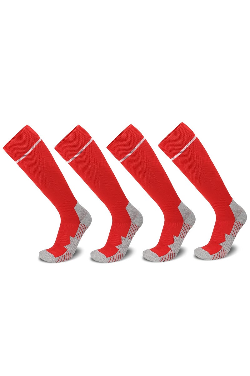 جناح السماء جوارب كرة قدم رجالية ونسائية، جوارب رياضية ضاغطة ومطاطة حتى الركبة، جوارب كرة قدم للجنسين - أحمر - 4 أزواج - Image 1