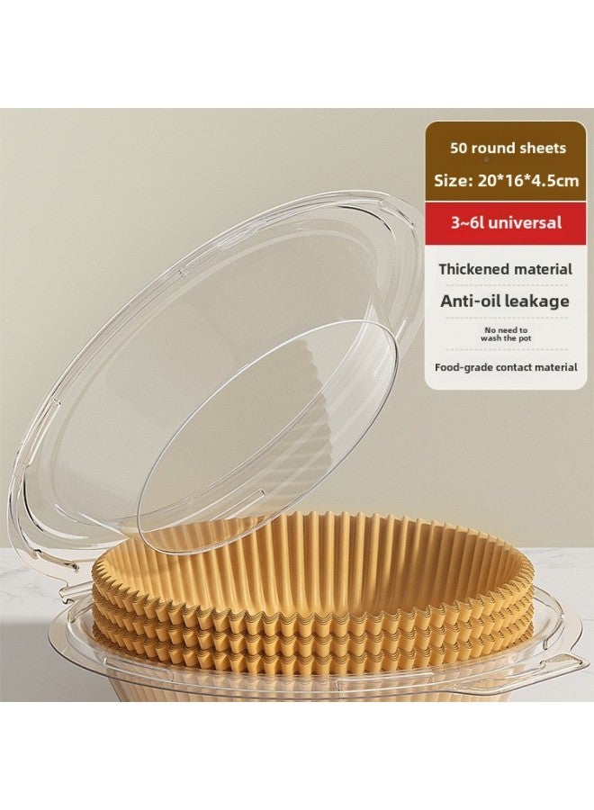 A Generation Of Hair Air Fryer Paper Food Grade Special Paper Oil-absorbing Paper Disposable Kitchen Silicone Oil Paper Baking Oil-proof-Specifications:[double-layer Plastic Seal] 50 Sheets Of Natural Color Round Shape - Image 1