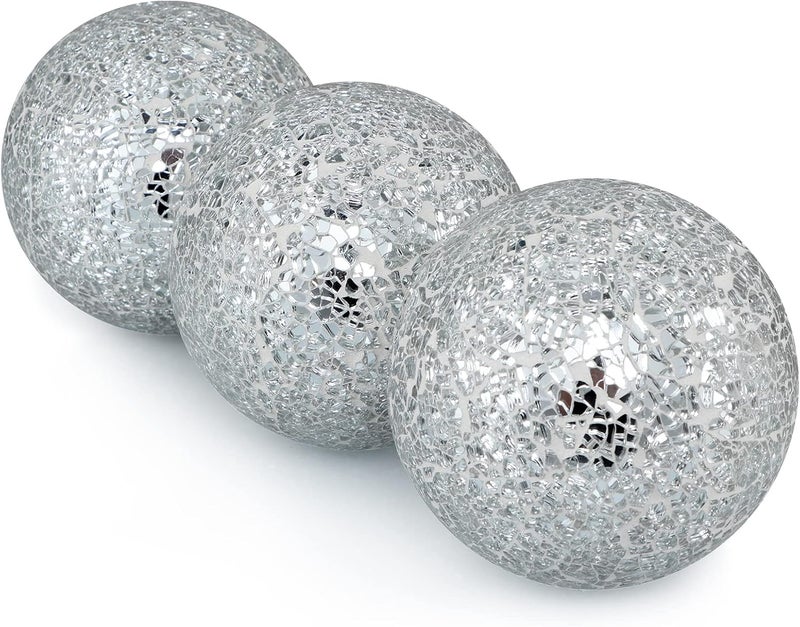 MDLUU 4" Decorative Orbs, Mosaic Sphere Balls, Centerpiece Balls for Bowls, Vases, Dining Table Decor, Pack of 3 (Silver) - Image 2
