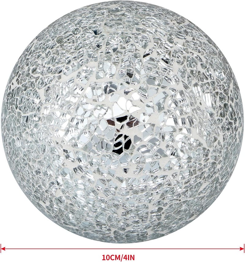 MDLUU 4" Decorative Orbs, Mosaic Sphere Balls, Centerpiece Balls for Bowls, Vases, Dining Table Decor, Pack of 3 (Silver) - Image 3