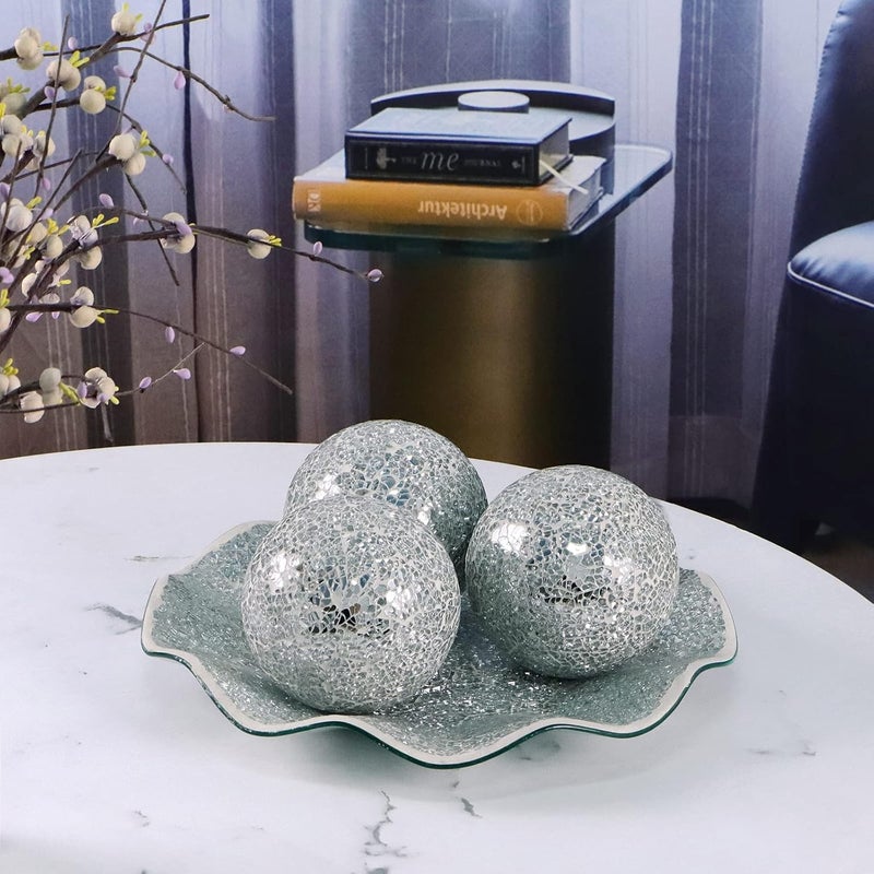 MDLUU 4" Decorative Orbs, Mosaic Sphere Balls, Centerpiece Balls for Bowls, Vases, Dining Table Decor, Pack of 3 (Silver) - Image 5