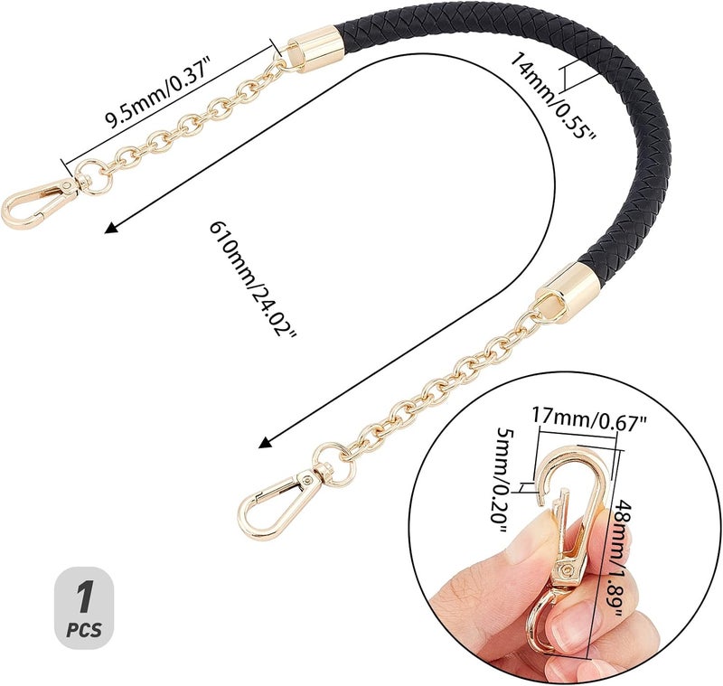 comfrt Purse Chain Handle PU Leather Braided Bag Handle Shoulder Strap Replacement Handbag Clutch Bag Handle with Gold Swivel Buckles DIY Bag Making Supplies (Black) - Image 2