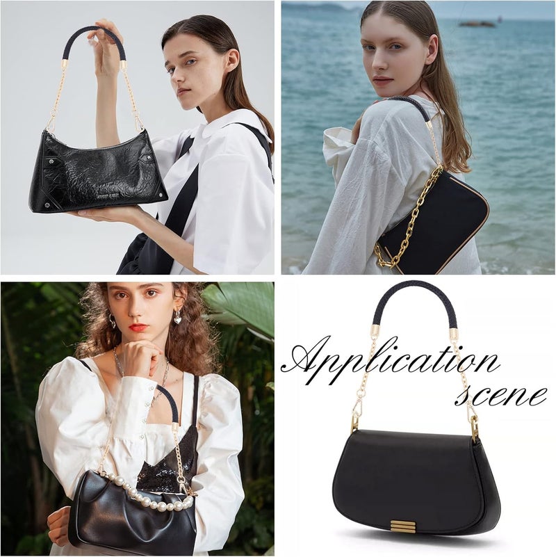 comfrt Purse Chain Handle PU Leather Braided Bag Handle Shoulder Strap Replacement Handbag Clutch Bag Handle with Gold Swivel Buckles DIY Bag Making Supplies (Black) - Image 5