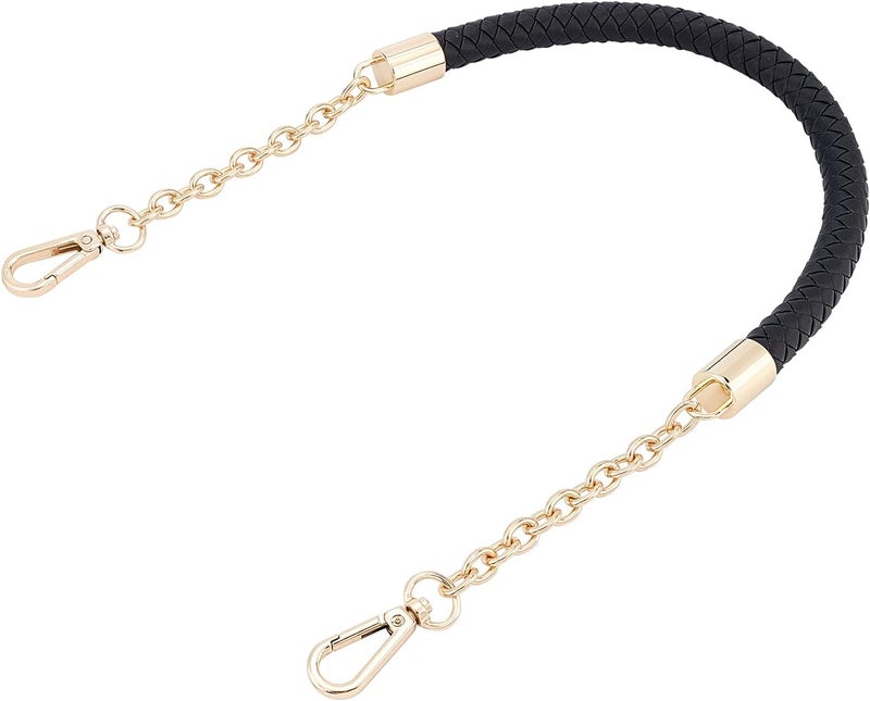 comfrt Purse Chain Handle PU Leather Braided Bag Handle Shoulder Strap Replacement Handbag Clutch Bag Handle with Gold Swivel Buckles DIY Bag Making Supplies (Black) - Image 1