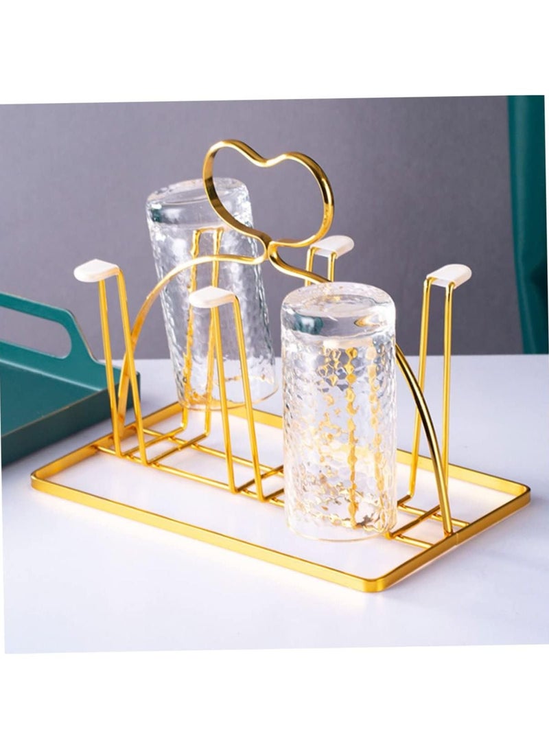 6 Cup Golden Drying Rack Mug Draining Organizer Drinking Glass Drainer Cup Storage Stand Non-Slip Bottle Drying Tree for Glasses Mugs Tumbler Upside Down Kitchen Countertop Stand  - Image 1